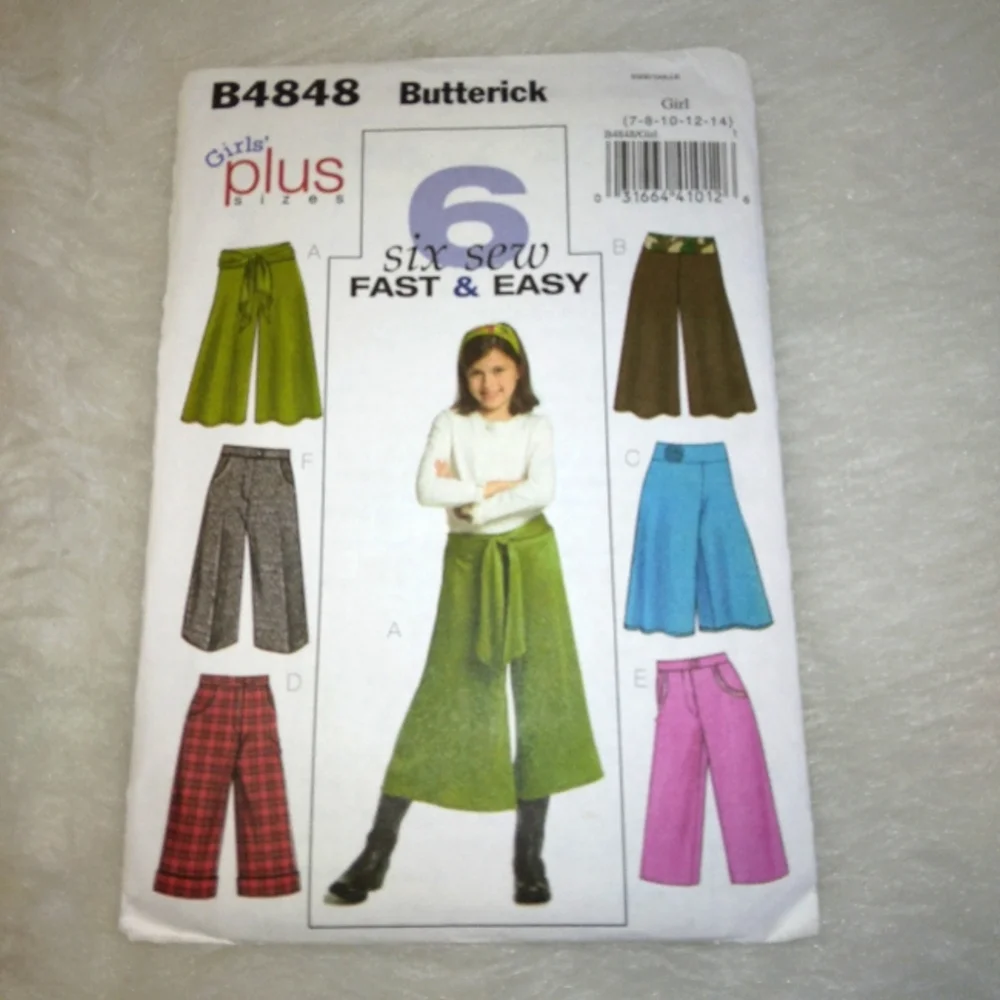 BUTTERICK B4848 Sz 7-14 Fast and Easy to Sew Gaucho Pants with variations